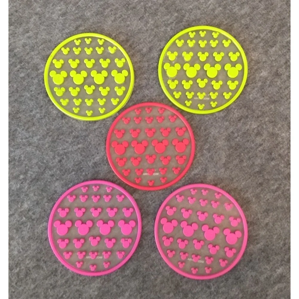 DISNEY Mickey Mouse Silicone Coasters‎ Lot of 5 Mickey Ears 3 Colors Stackable